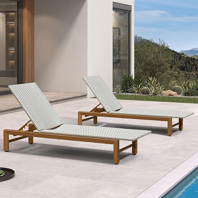 PURPLE LEAF Patio Chaise Lounge French Outdoor Lounger 1 Piece Matte Teak Grain