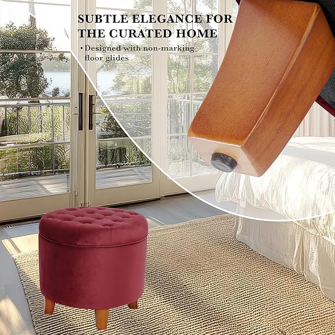 Homepop Home Decor | Upholstered Round Velvet Tufted Foot Rest Ottoman | Ottoman