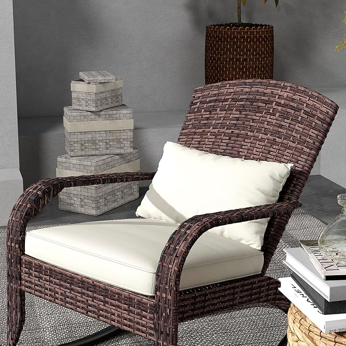 Outsunny Outdoor Wicker Adirondack Rocking Chair, Patio Rattan Rocker Chair