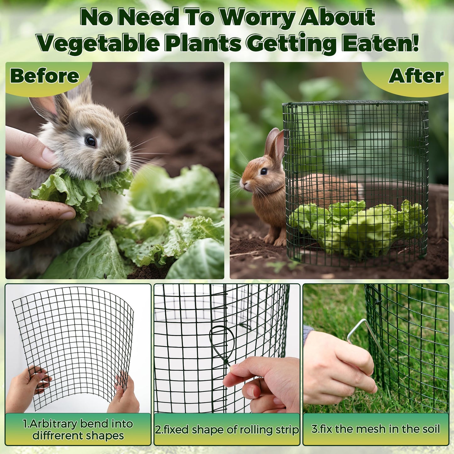 Hiboom 4 Set Garden Plant Protectors from Animals with Stakes, Metal Mesh and Detachable Covers Wire Plant Cage for Keeping Bunny Animals Out, Chicken Wire Cover Garden Protection (12x13)