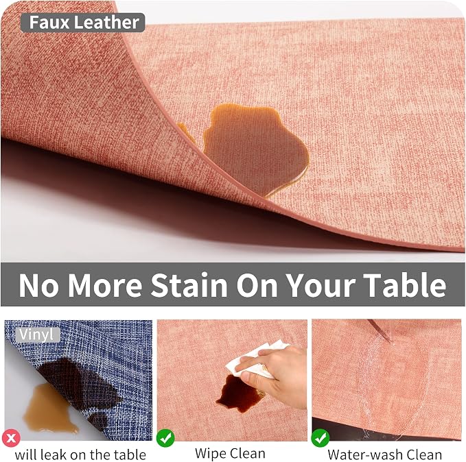 Maxpearl Faux Leather Placemats Set of 4 - Waterproof - Wipe Clean - Heat Resistant - Anti Slip Dining Table Place Mats, Suitable for Indoor & Outdoor Use, 17’’×12’’, Peachy Pink
