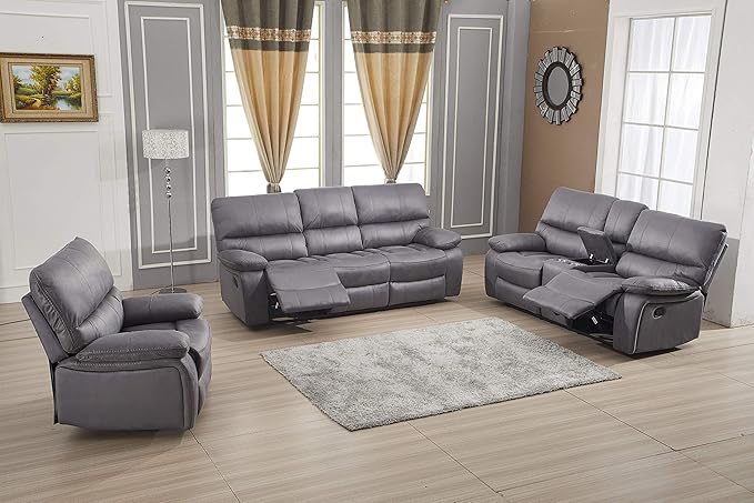 Betsy Furniture Microfiber Reclining Sofa Couch Set Living Room Set 8007
