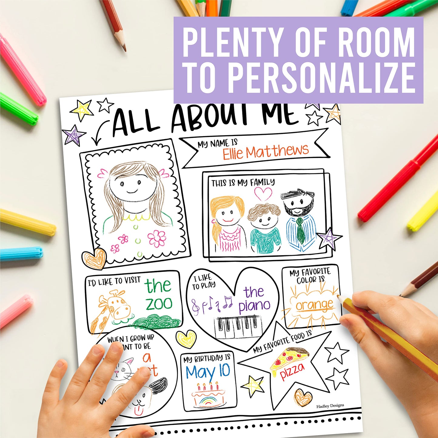 Hadley Designs All About Me Posters for Classroom Must Haves - 20 Star Student Poster, 100 Days of School Items, Star of The Week Poster Elementary Classroom Decor, End of School Year Teacher Supplies