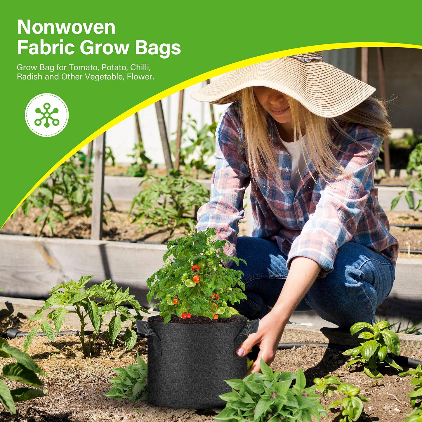HealSmart 6-Pack 5 Gallon Grow Bags, Nonwoven Aeration Fabric Pots with Handles, Cloth Plant Pots, Suitable for Garden Fruits, Vegetables, Tomato and Flowers, Black