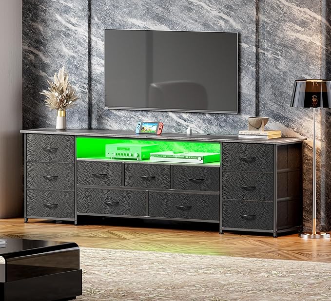 Huuger 70 Inch TV Stand for 75, 80 Inch TV, 11 Drawer Long Dresser