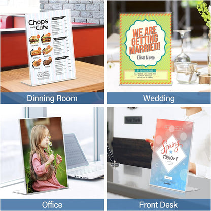 Relx Acrylic Sign Holder 8.5 x 11, Slant Back Acrylic Display Stand, Clear Frames Plastic Sign Holder for Store, Restaurant (12 Pack)