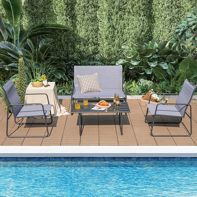 Tangkula 4 Pieces Patio Furniture Set, Outdoor Conversation Set