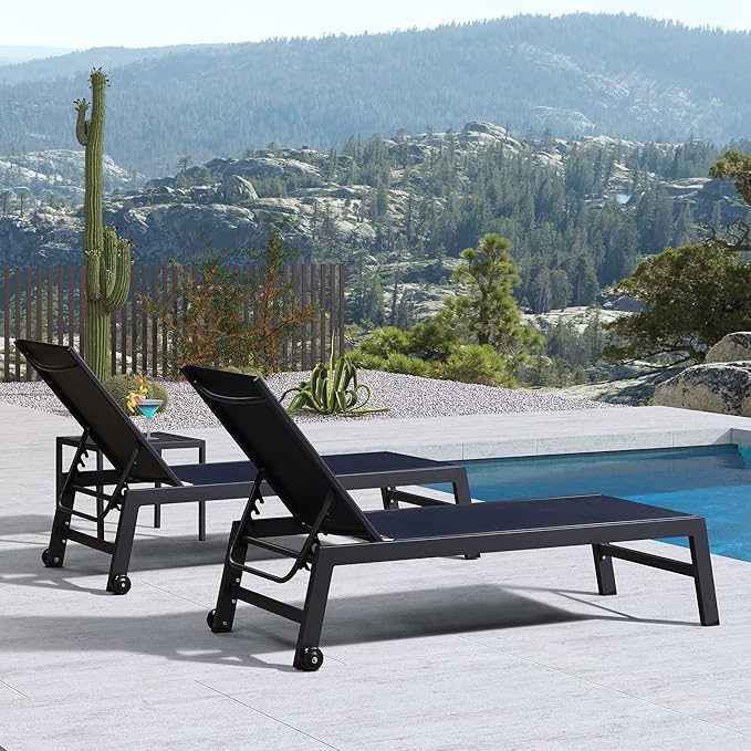 PURPLE LEAF Patio Chaise Lounge Set 2 Pieces Textilene Pool Lounge Chairs