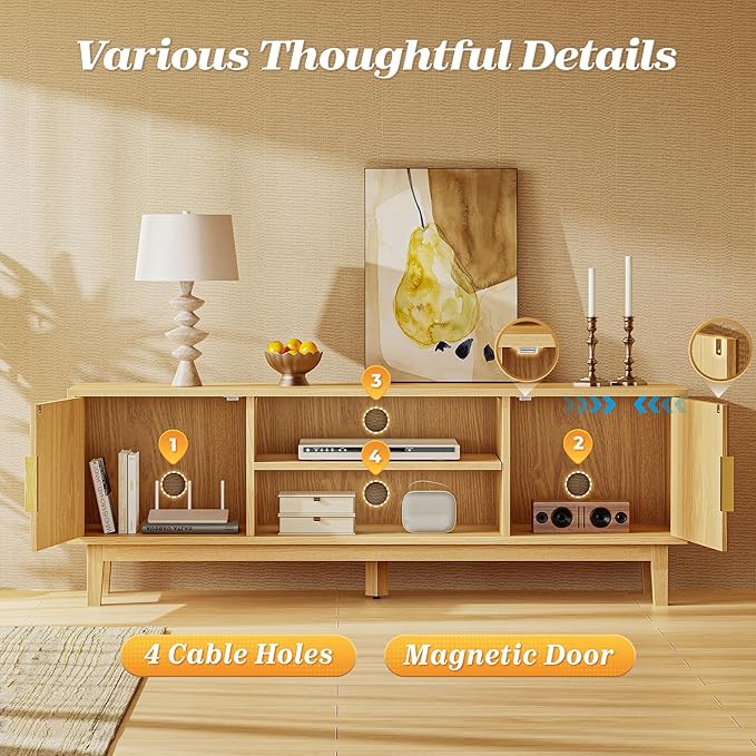 PRAISUN 54 Inch TV Stand for 50, 55 Inch TV, Fluted Entertainment Center