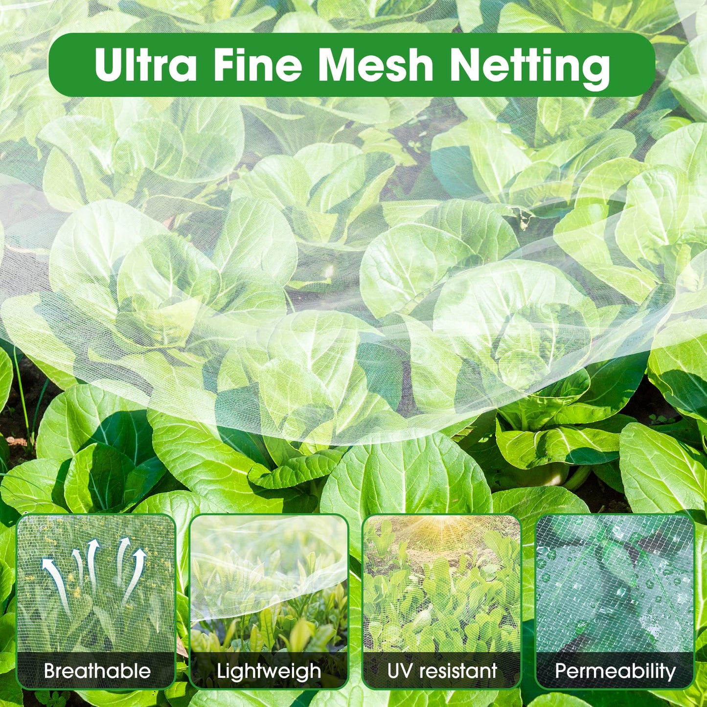 Unves 10x12ft Garden Netting, Bird Mesh Mosquito Netting, Row Covers Bird Net Barrier Screen Protect Fruits Crops, White Plant Cover Garden Mesh for Raised Beds Covers from Bugs Insect