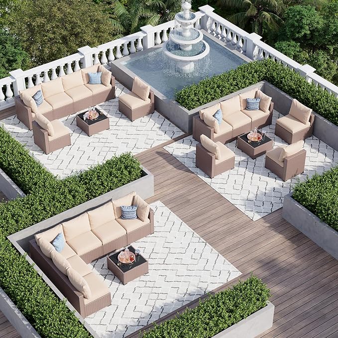 Aoxun 7 Piece Patio Furniture Set, Wicker Patio Sectional Sofa, Outdoor