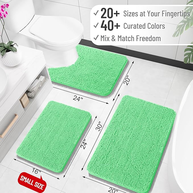 OLANLY Bathroom Runner Rugs 47x20, Soft Absorbent Chenille Bath Rugs, Rubber Backing Quick Dry, Machine Washable Long Bath Mats for Bathroom Floor, Tub and Shower, Home Decor Accessories, Mint Green