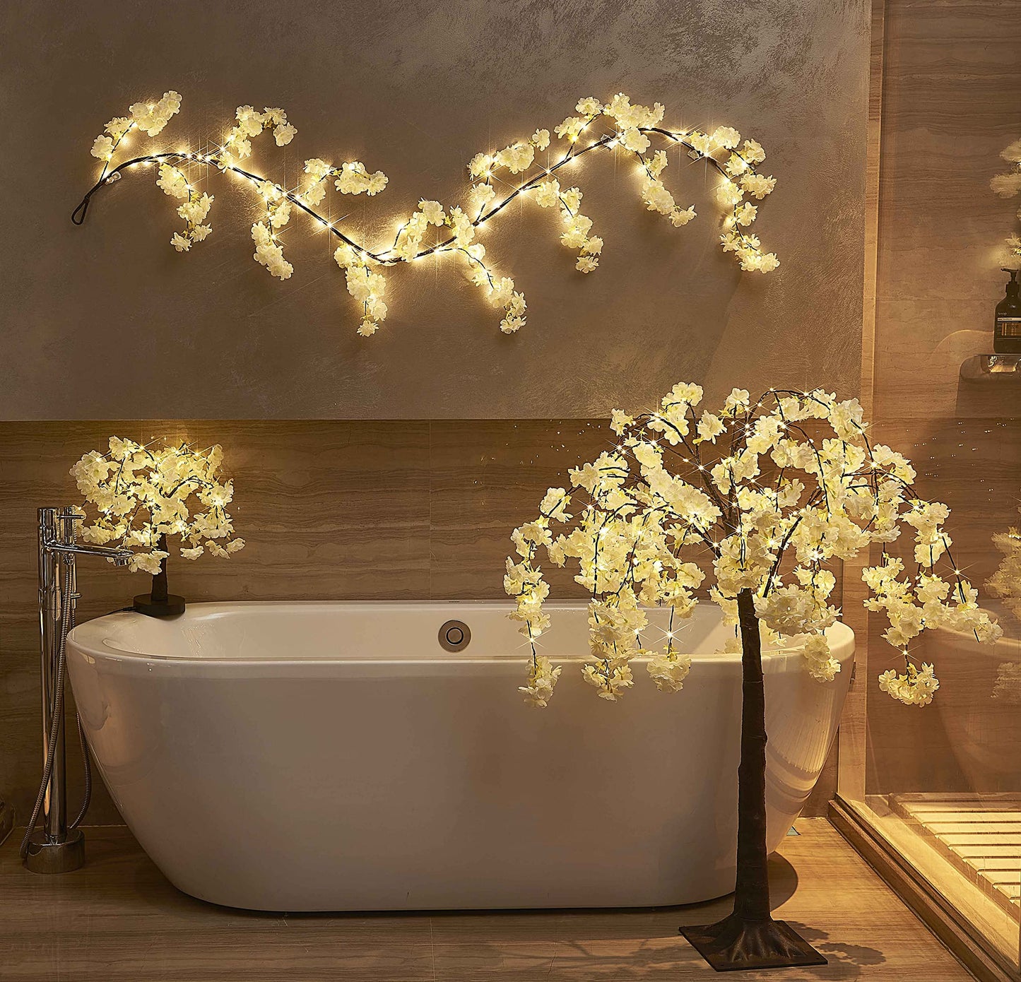 Hairui Cherry Blossom 96 LED Fairy Lights 6FT Garland, White, Battery Operated with Timer for Indoor/Outdoor Decor