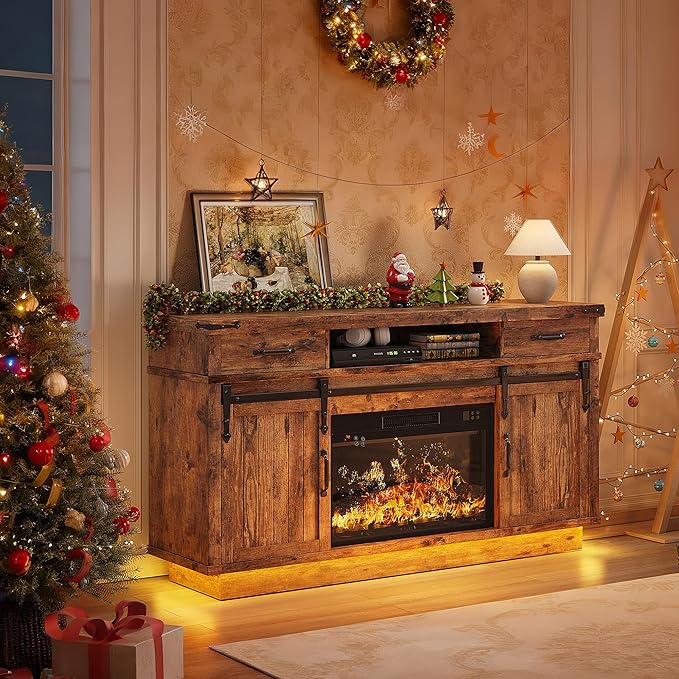 Jocoevol Fireplace TV Stand for TVs up to 65", Electric Fireplace
