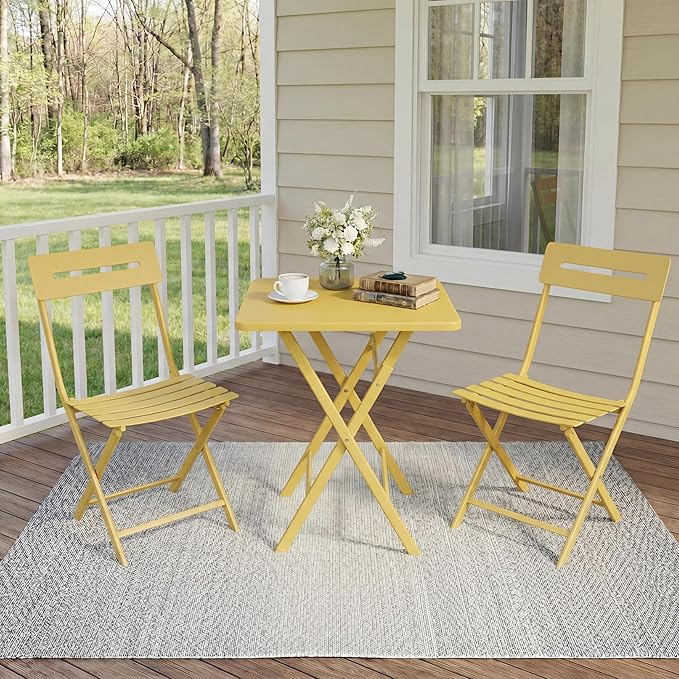 GarveeTech 3-Piece Folding Bistro Set, Heavy Duty Outdoor Patio Furniture