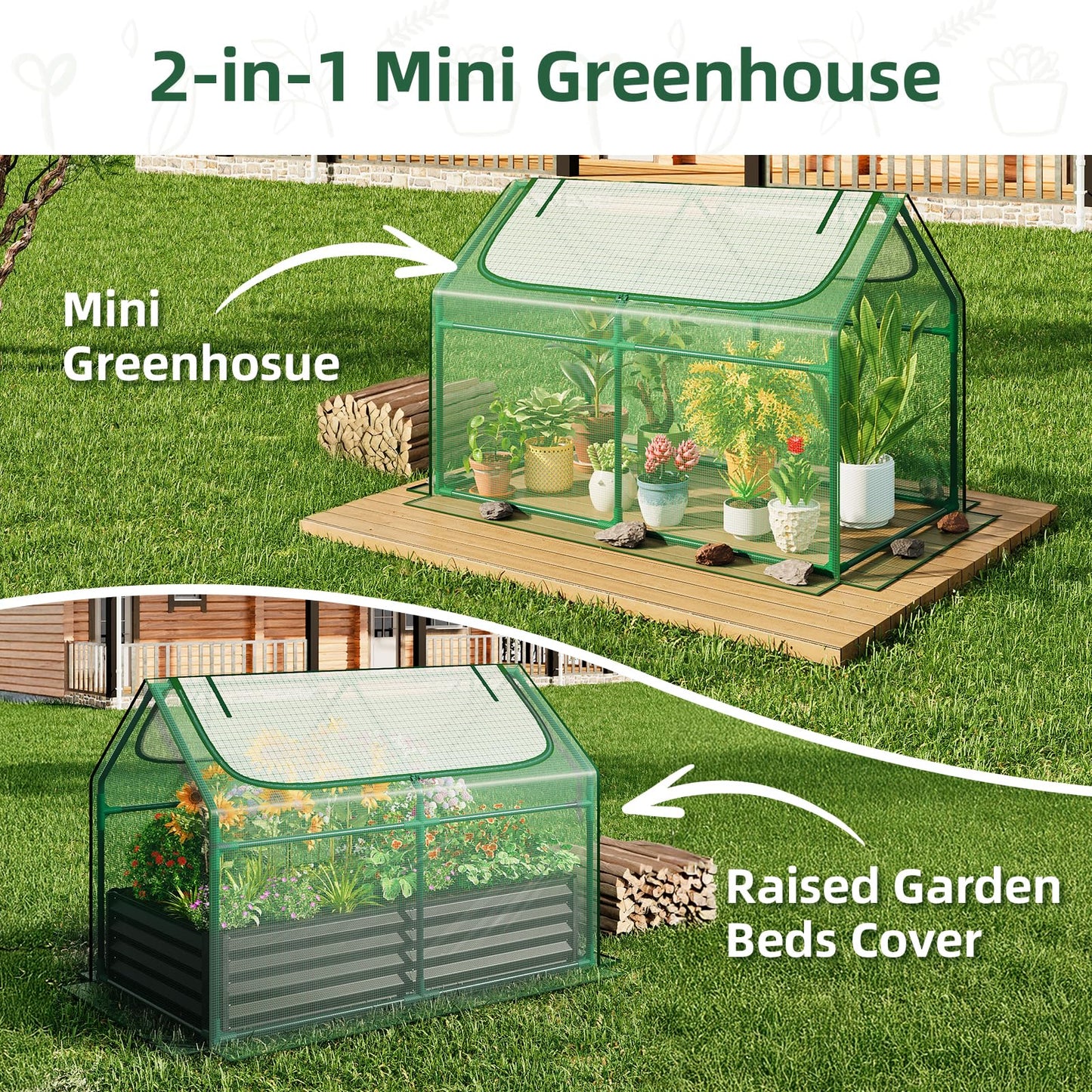 Superlele Mini Greenhouse for Outdoor, 48x24x36In Portable Greenhouse with 2 Large Zipper Doors, Reinforced Green PE Mesh Cover for Plant Protection and Spring Gardening, Steady Steel Frame