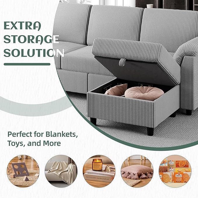 Vongrasig Convertible Sectional Couches Sofa, 3 Seat L Shaped Sofa
