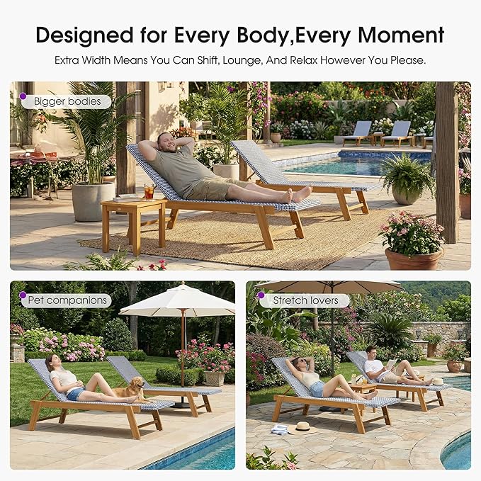 PURPLE LEAF Extra Large Patio Chaise Lounge 2 Pieces French Outdoor Wicker