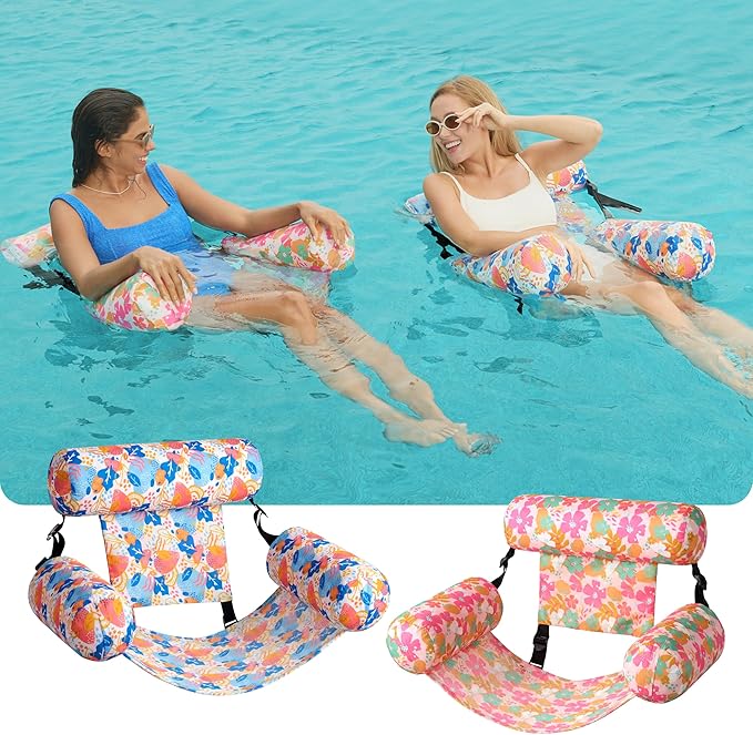 SLOOSH Inflatable Pool Floats Adult, 2 Packs Floating Lounge Chairs, Blow up