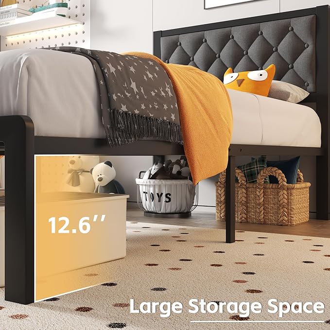 Fluest Twin Bed Frame with Headboard Linen Upholstered Bed Frame Platform