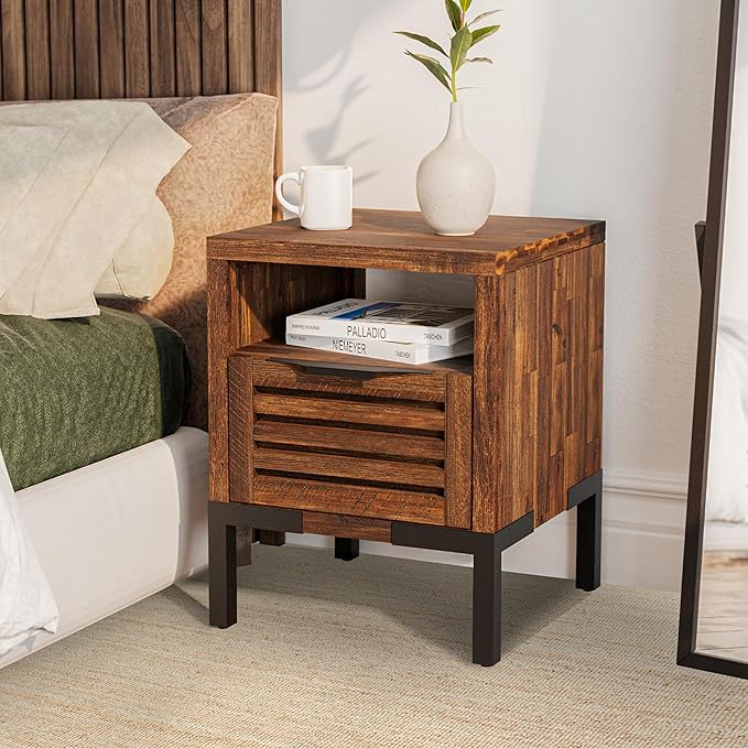 Bme Millie Solid Acacia Wood Rustic Nightstand