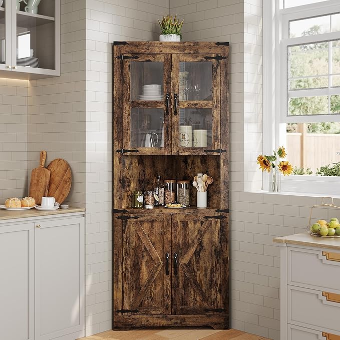 GarveeHome 67" Tall Corner Storage Cabinet, Farmhouse Corner Hutch Display