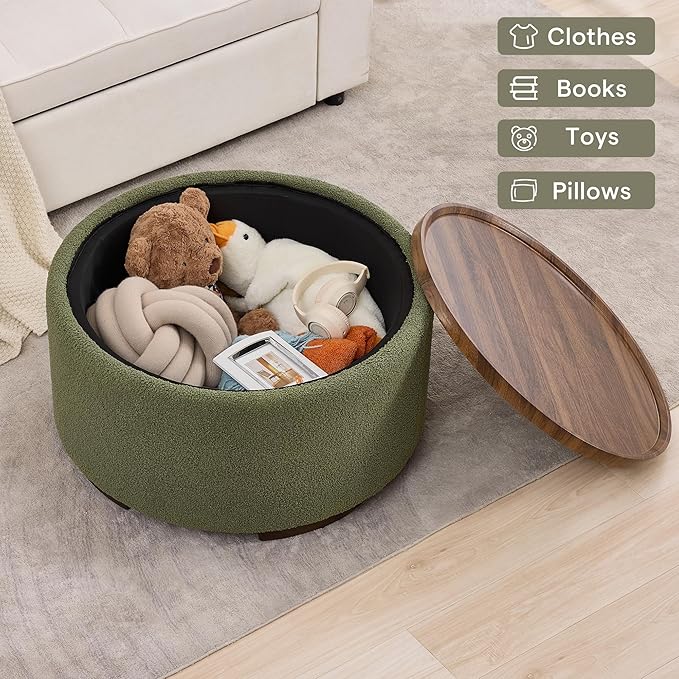 29.5 Inch Round Storage Ottoman Coffee Table, Modern Circle Coffee Table