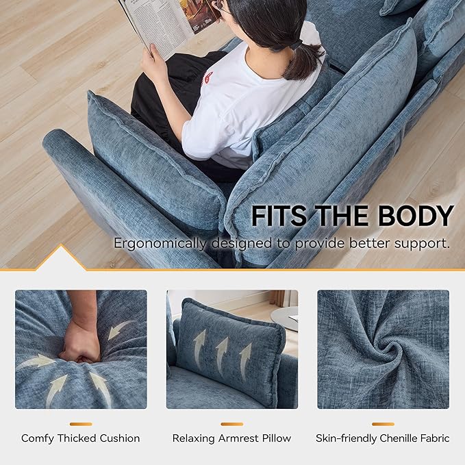 76'' Cloud Deep Seat Loveseat Sofa, Upholstered Chenille Modular 2-Seats