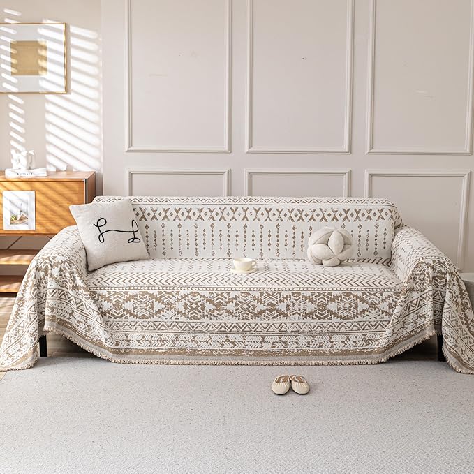 Boho Chenille Couch Cover for Dogs, Non Slip Sofa Cover, Couch Slipcover Covers