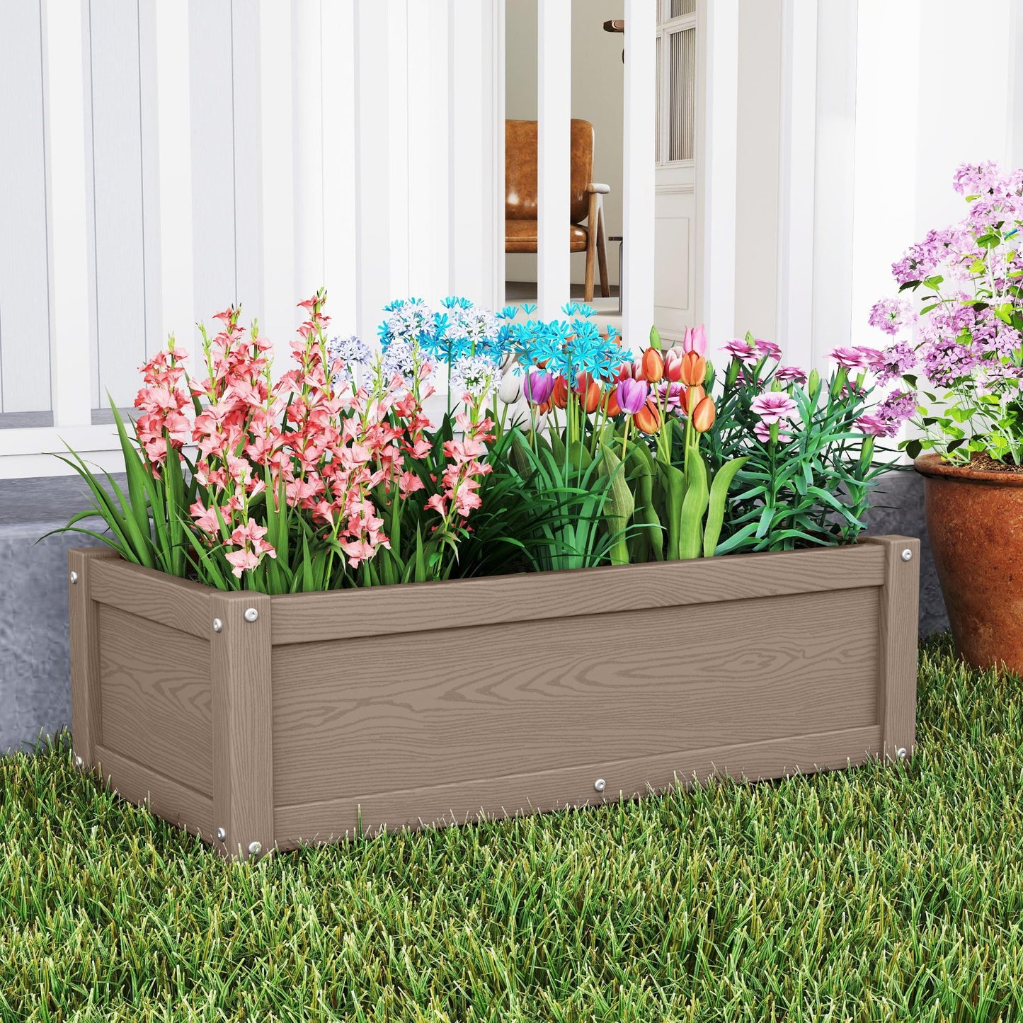 KETOYARK HDPE Raised Planter Box Outdoor,Rot-Resistant and Non-Cracking,Small Raised Beds for Gardening 29.5 * 14.4 * 9.8 in for Yard,Lawn,Outdoor Planter Boxes Rectangle with Drainage Holes Brown