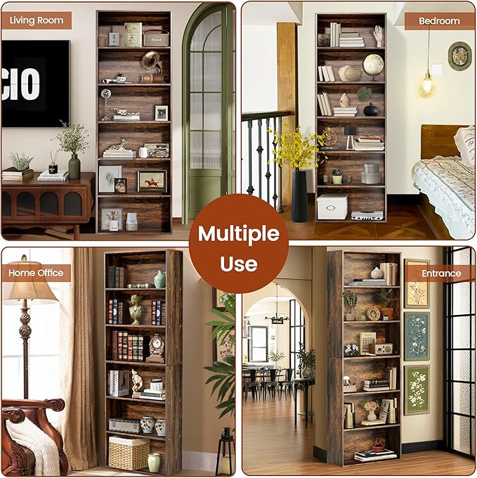 GRUSIGN 71" Tall 6-Tier Bookshelf, Large Open Display Bookcase