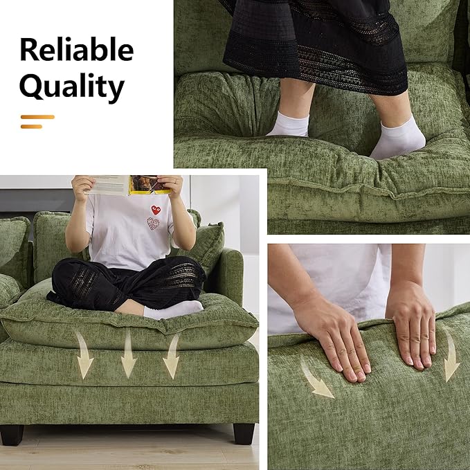 111'' Cloud Deep Seat Sectional Couch, Modern Comfy Chenille L Shaped Sectional