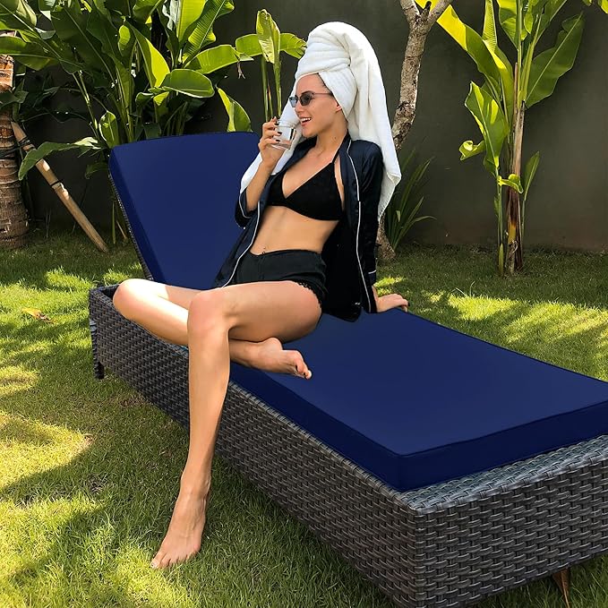 Outdoor Chaise Lounge Cushion Set of 2, Fadesafe Water-Repellent Lounge Deck