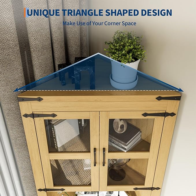 GarveeHome 67" Tall Corner Storage Cabinet, Farmhouse Corner Hutch Display