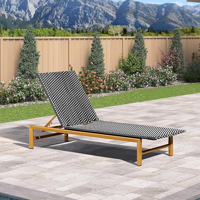 PURPLE LEAF Patio Chaise Lounge French Outdoor Lounger 1 Piece Wood-Grain