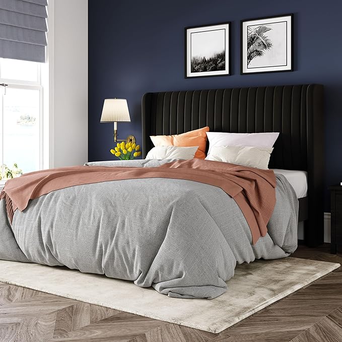 Allewie Queen Size Velvet Bed Frame/Vertical Channel Tufted Wingback