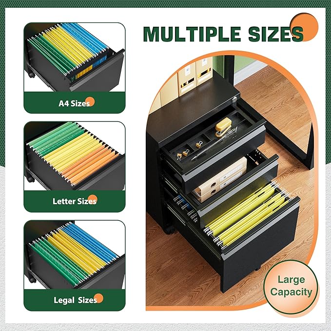 Letaya 3 Drawer Mobile File Cabinet