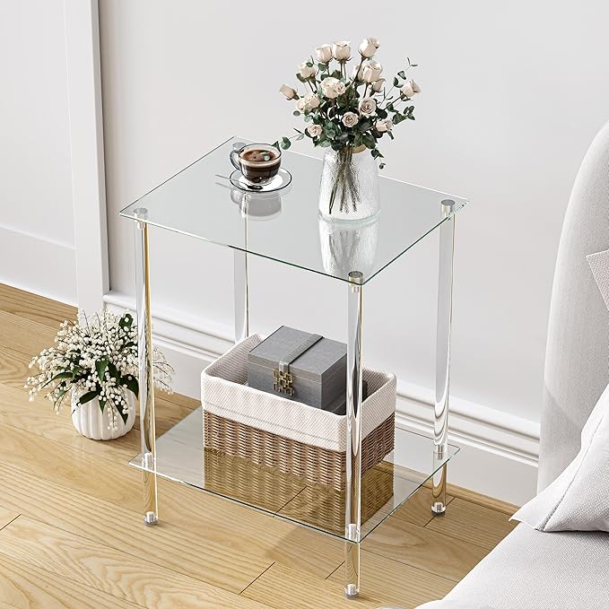 Tempered Glass Side Tables Set of 2 Acrylic End Table