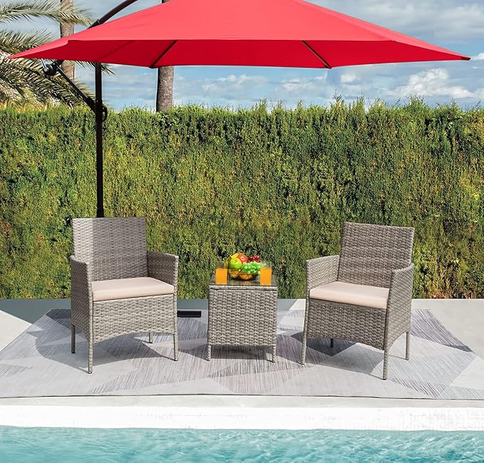 Greesum 3 Pieces Patio Furniture Sets Outdoor PE Rattan Wicker Chairs