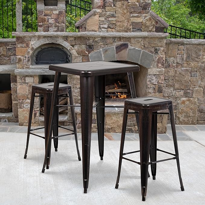 Flash Furniture Lily 4 Pack Commercial Grade 30" High Backless Black-Antique