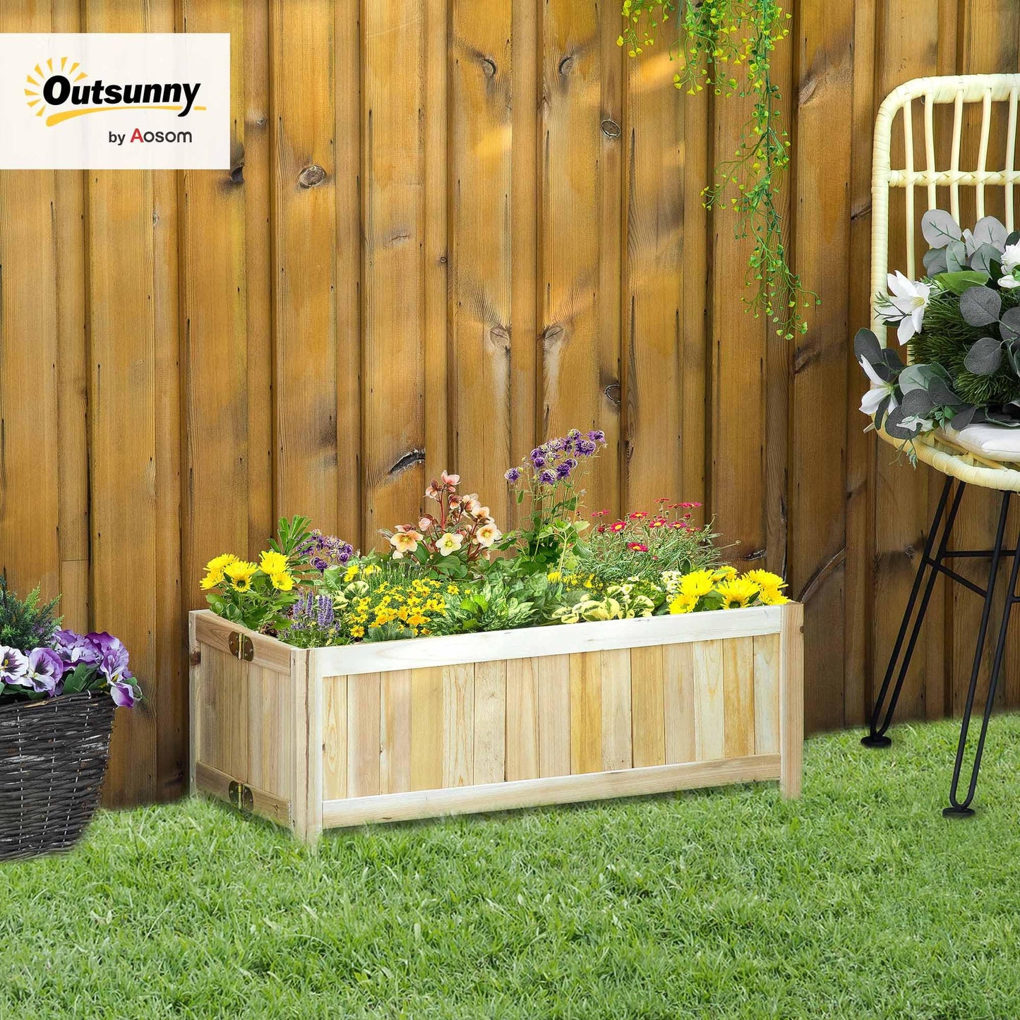 Outsunny Foldable Raised Garden Bed, Wooden Planter Box, Herb Garden Planter with Drainage Holes, for Backyard, Patio to Grow Vegetables, Herbs, and Flowers, 28'' x 12'' x 10"