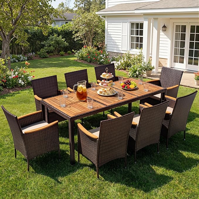 Devoko Outdoor Patio Dining Sets 9 Pieces Wicker Outdoor Dining Table and