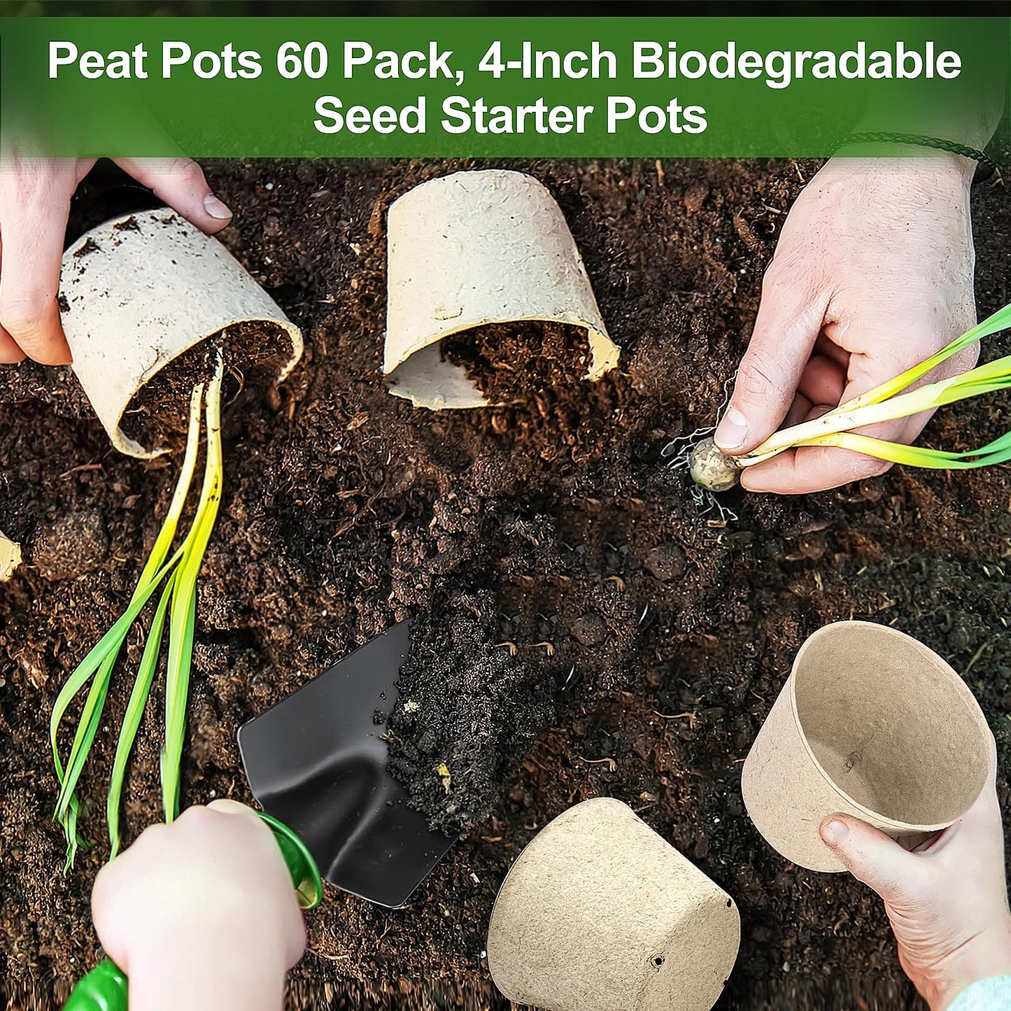 ARGCONNER Peat Pots, 60 Pack Plant Starter Round Nursery Pot with Drainage Holes, Garden Germination Seedling Pots with 30 Plant Labels (4 Inch)
