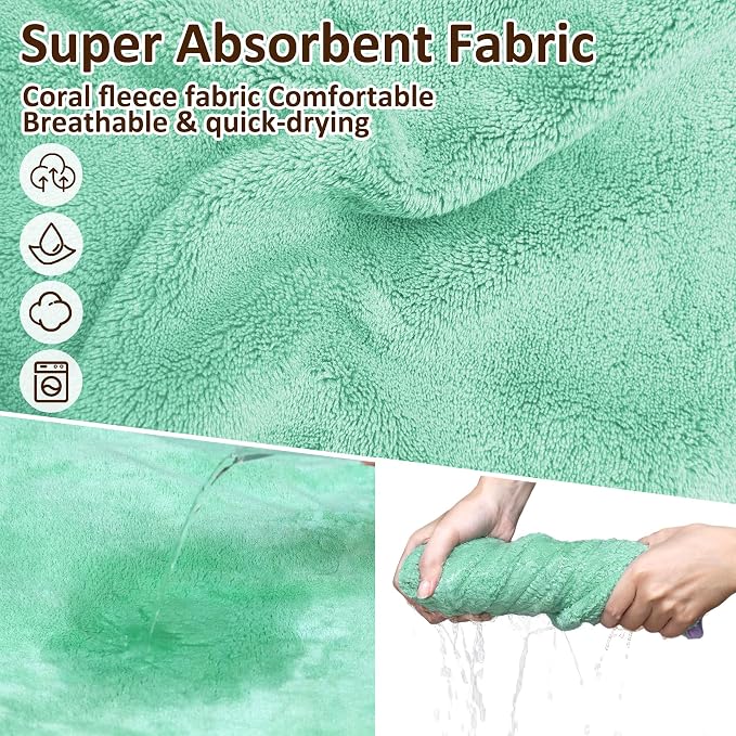 Soft Dog Bathrobe Fast Drying Dog Coat, Super Absorbent Dog Towels for After Bath, Microfiber Pet Robe Adjustable Collar & Belly Warm Keeping Dogs Coat for Pet Dogs & Cats (Green, Large)