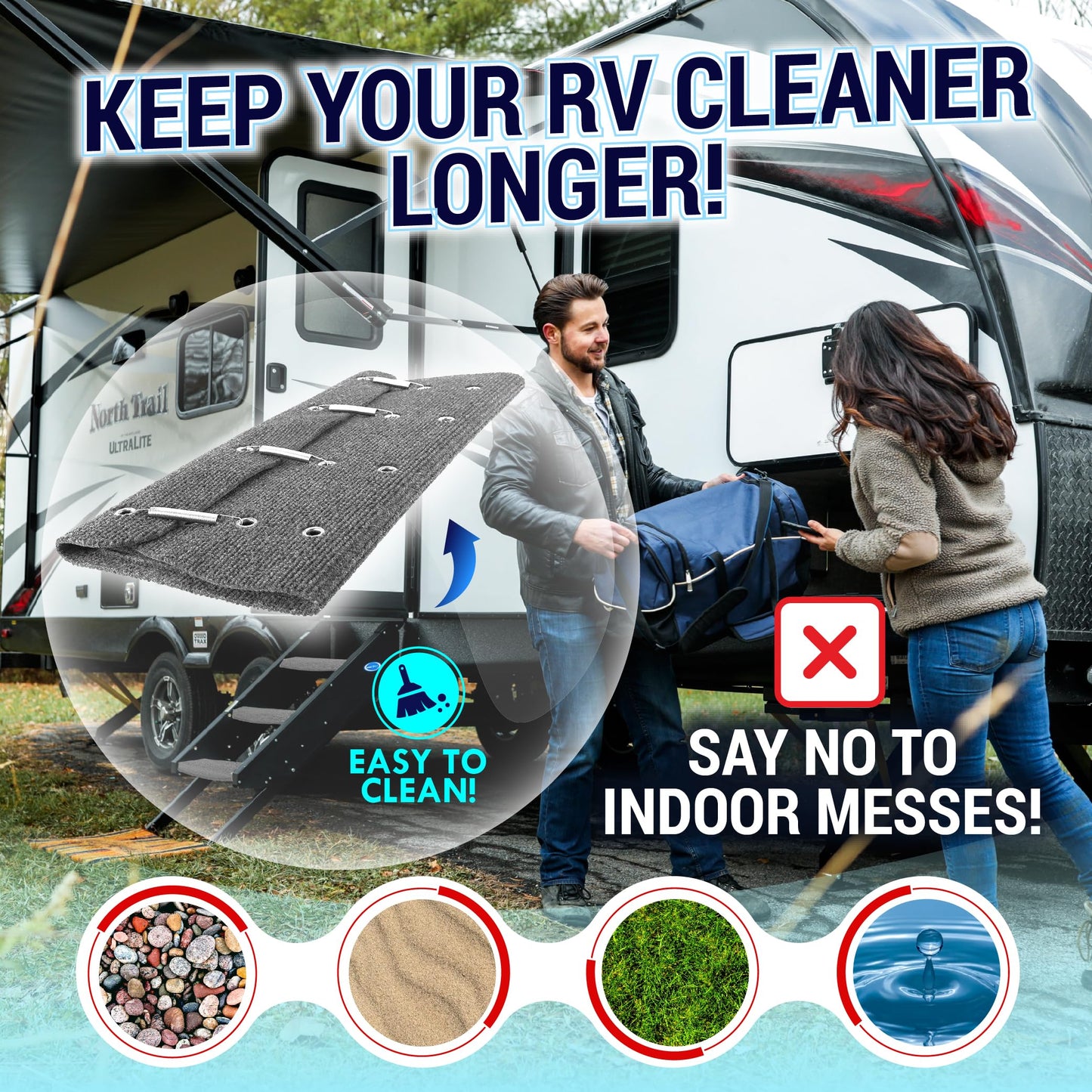 LATCH.IT RV Step Covers 3 Pack | 18" Wide Camper Step Covers | Gray RV Stair Covers | RV Step Carpet Fits 8-11" Deep RV Stairs | RV Stair Carpet | RV Step Cover | Keep Your RV Clean w/Our RV Step Rug