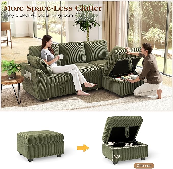 Ihanherry 81-inch Corduroy Modular Sectional Sofa Bed