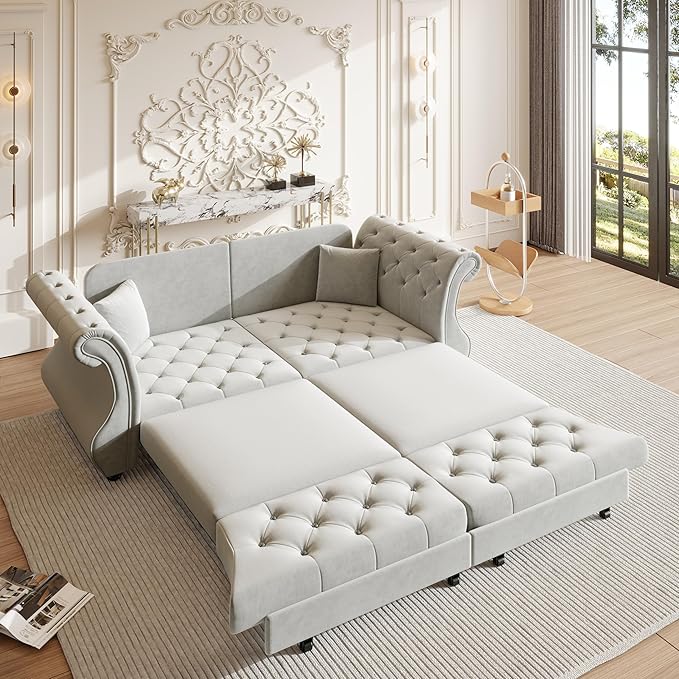 83.8" Oversized Pull Out Sofa Bed, Chesterfield Velvet Sleeper Sofa Couch