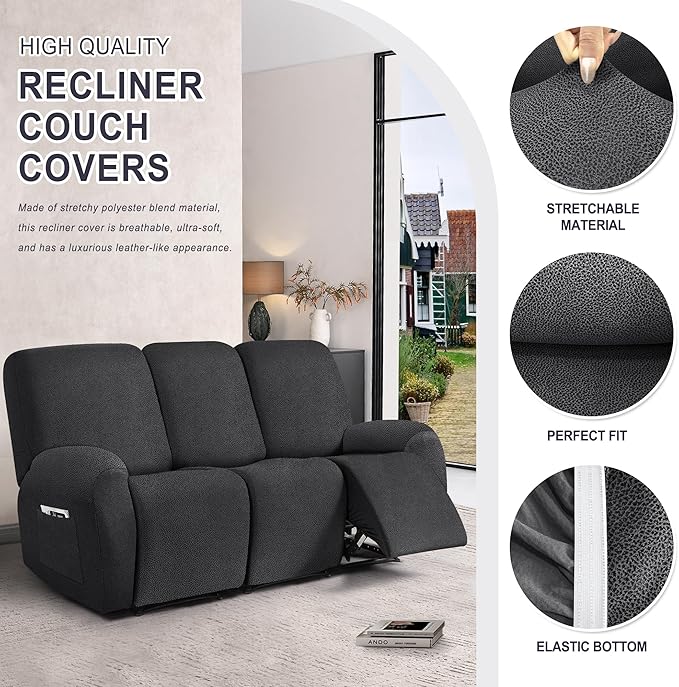 ANARACHON Leather Look Recliner Couch Cover, 8-Pieces Stretch Recliner Sofa