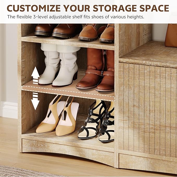 Shoe Cabinet with Bench, U-Shaped Shoe Storage Bench, Tall Shoes Cabinet with