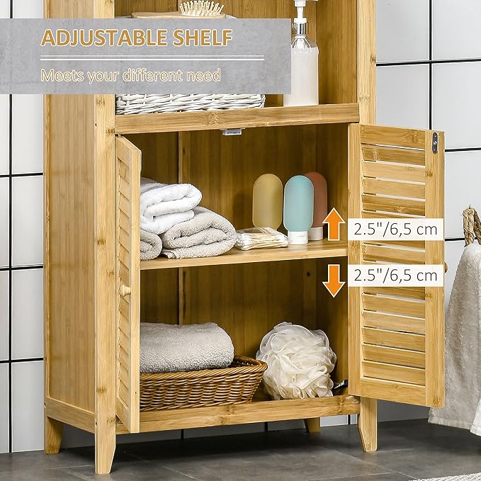HOMCOM Bamboo Floor Cabinet Bathroom Floor Cabinet Living Room Organizer Tower